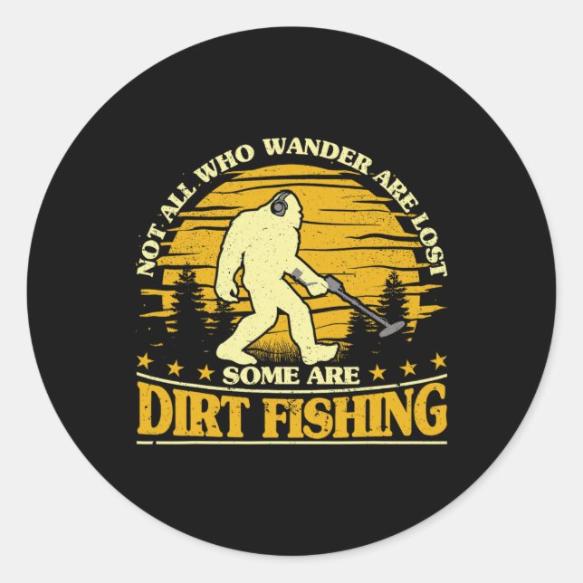 Pegatina Redonda Pesca de tierra de pies gigantes Metalizado detecc (Anverso)