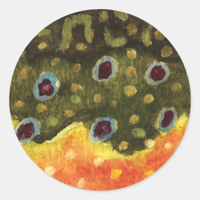 Pegatina Redonda Pesca de trucha (Anverso)