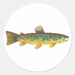 Pegatina Redonda Pesca de trucha marrón