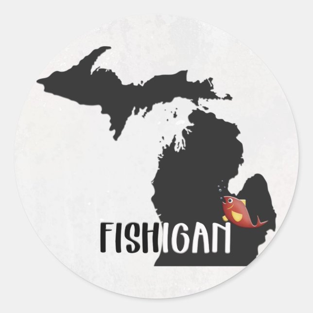 Pegatina Redonda pesca deportiva en el estado de Michigan (Anverso)