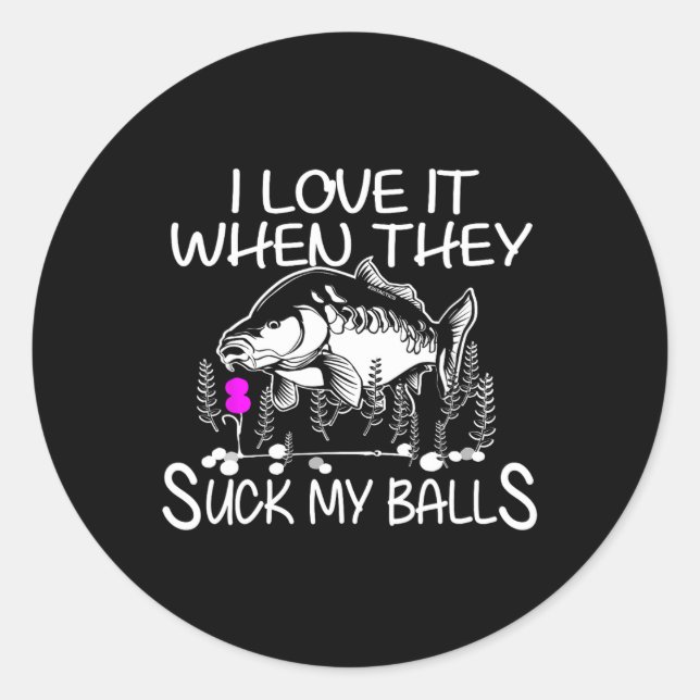 Pegatina Redonda Pesca divertida de carpas de pescador (Anverso)