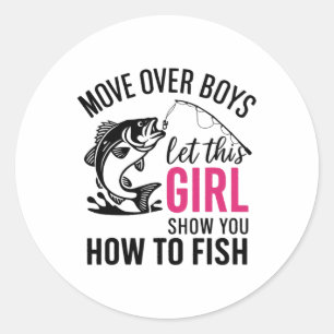 Pegatina Redonda Pesca Divertida Para Chicas Mujeres Pescador Amant