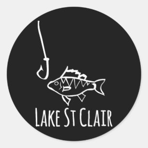 Pegatina Redonda Pesca en el lago St Clair Michigan con anzuelo cap