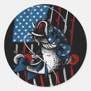 Pegatina Redonda Pesca Genial Para Hombres Mujeres Bandera American