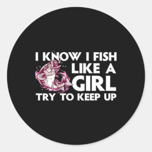 Pegatina Redonda Pesca Genial Para Mujeres Chicas Trucha Pescadora