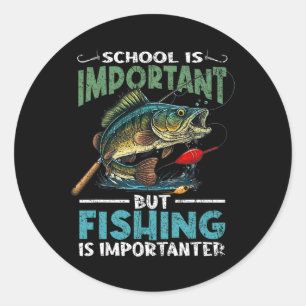 Pegatina Redonda Pesca Graciosa Para Niños Y Jóvenes Pescados Que D