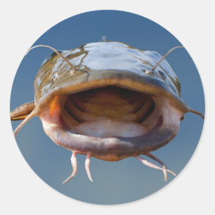 Pegatina Redonda Pesca grande de la boca