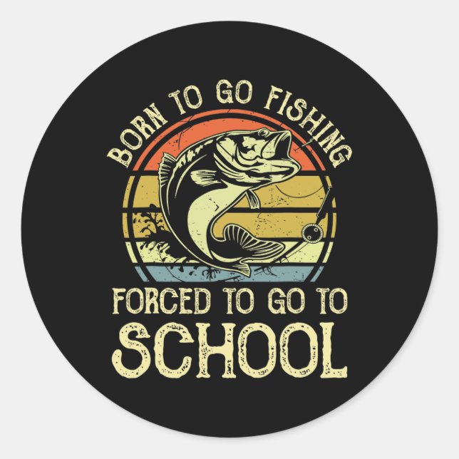 Pegatina Redonda Pesca Nacida Forzada A La Escuela Graciosa Pescado (Anverso)
