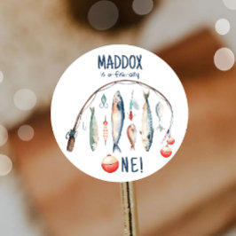 Pegatina Redonda Pesca O-Fish-Ally El Gran Niño Azul Cumpleaños