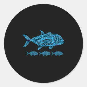 Pegatina Redonda Pesca Ulua Nativo Hawaiano - Tribal Hawaiano
