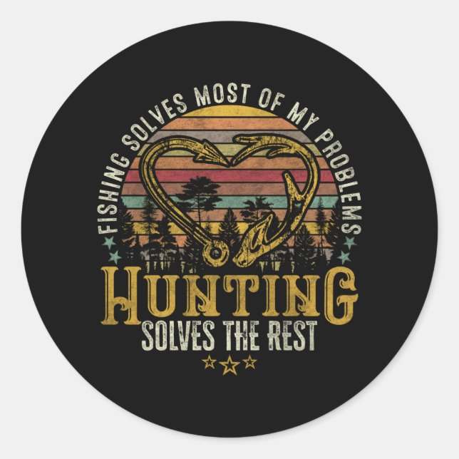 Pegatina Redonda Pesca y caza de semillas Antler Elk, caza de venad (Anverso)