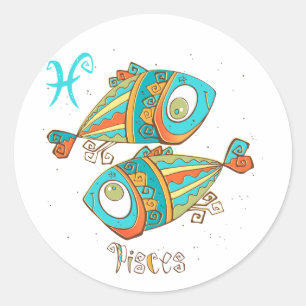 Pegatina Redonda Pescado Adorable Pisces