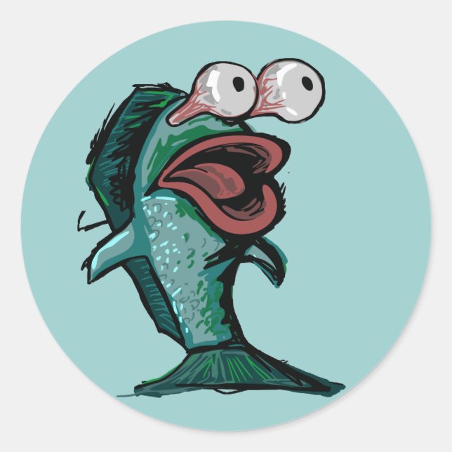 Pegatina Redonda Pescado asustado (Anverso)