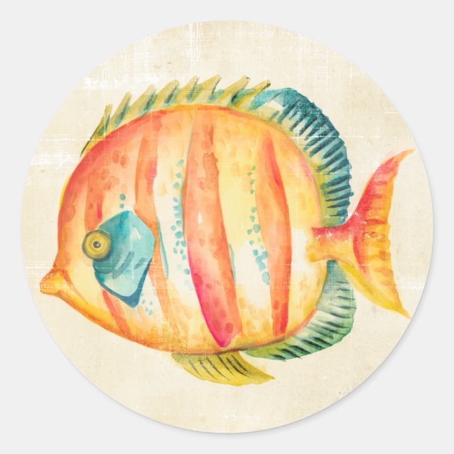Pegatina Redonda Pescado colorido acuario (Anverso)