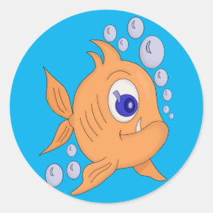 Pegatina Redonda Pescado con diente afilado