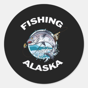 Pegatina Redonda Pescado de Alaska Salmón Salvaje de Alaska Recuerd