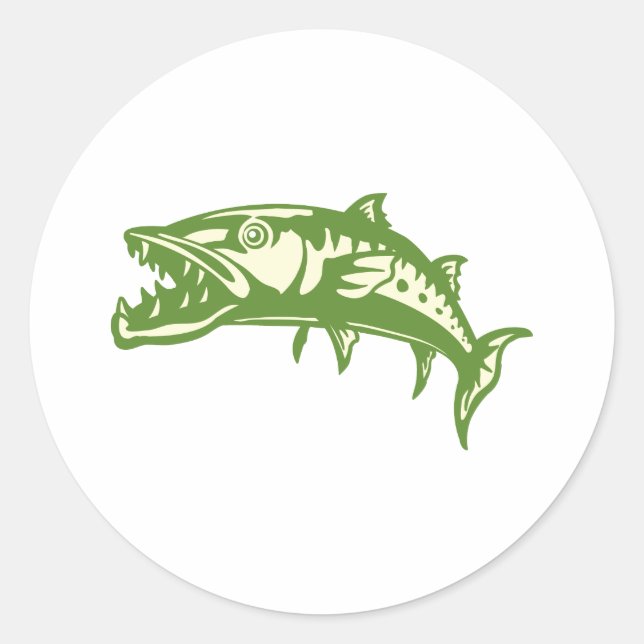 Pegatina Redonda Pescado de Barracuda #4 (Anverso)