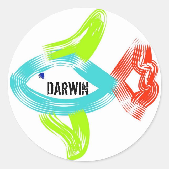 Pegatina Redonda Pescado de Darwin (Anverso)
