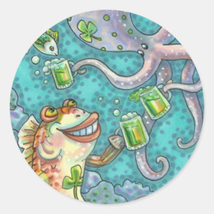 Pegatina Redonda PESCADO DE St. PADDY Y OCUPOS DE CERVEZA VERDE