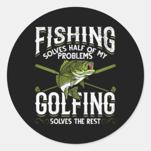 Pegatina Redonda Pescado Divertido Golf Pesca Resuelve La Mitad De