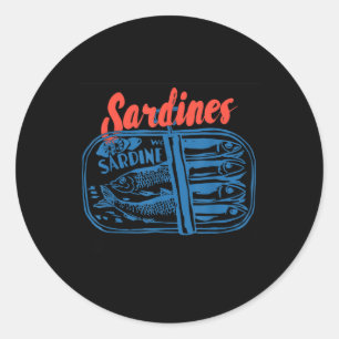 Pegatina Redonda Pescado Enlatado Sardinas Gráfico Retro Para Hombr
