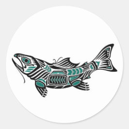 Pegatina Redonda Pescado espiritual verde azulado azul y negro de H