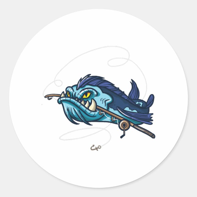 Pegatina Redonda Pescado furioso con Rod (Anverso)