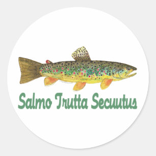 Pegatina Redonda Pescado humorístico, pesca, pesca con mosca