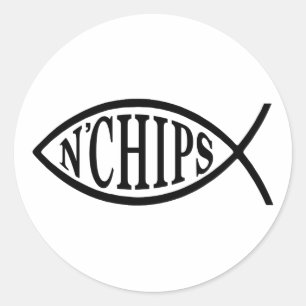 Pegatina Redonda Pescado N' Chips
