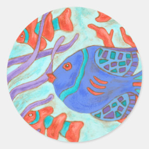 Pegatina Redonda Pescado pop