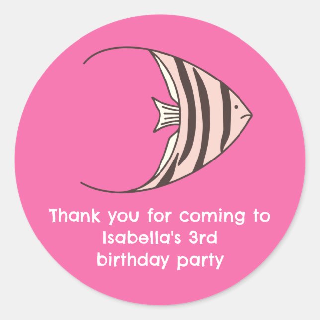 Pegatina Redonda Pescado rosa lindo Gracias (Anverso)