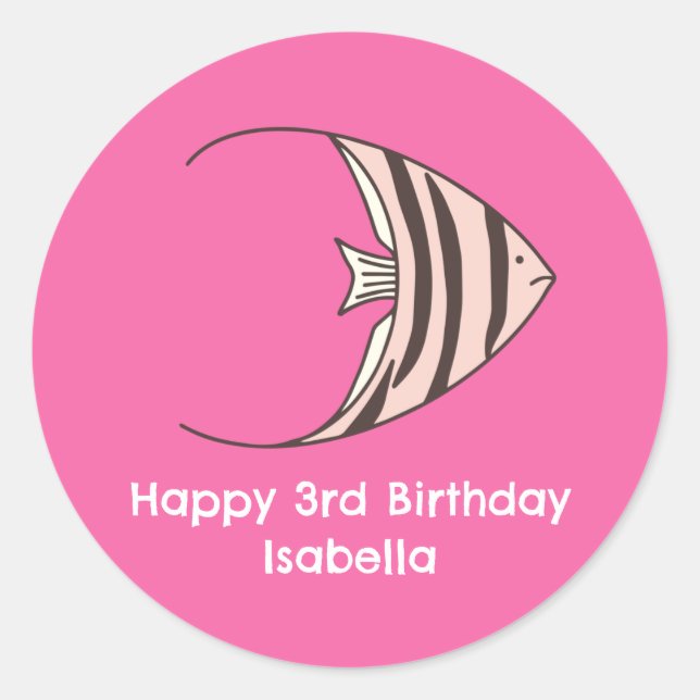 Pegatina Redonda Pescado rosado lindo Feliz cumpleaños (Anverso)