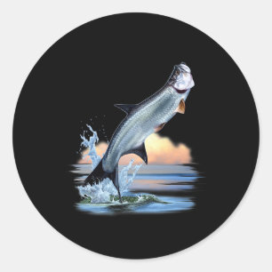 Pegatina Redonda Pescado Tarpon Agua Fresca Caza De Fauna Silvestre