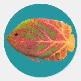 Pegatina Redonda Pescado tropical de hoja de ave 1