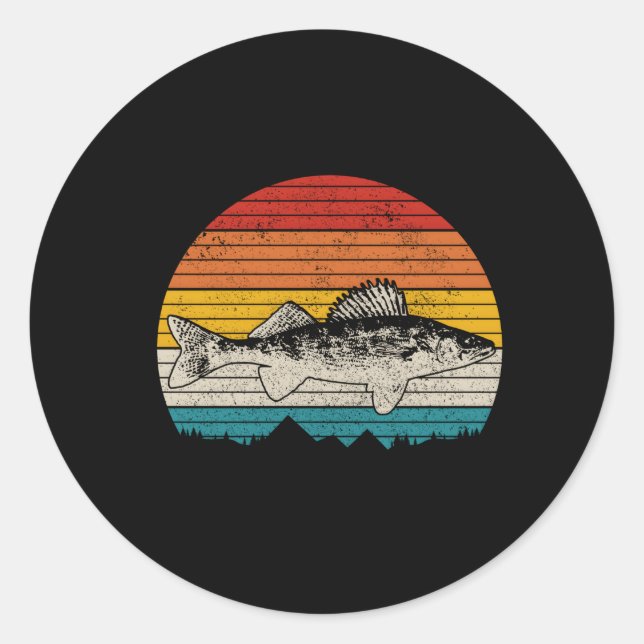 Pegatina Redonda Pescado Walleye Fisher (Anverso)
