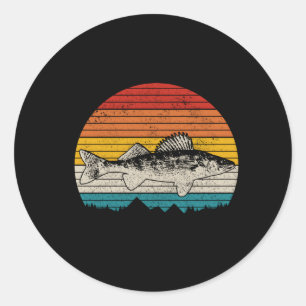 Pegatina Redonda Pescado Walleye Fisher