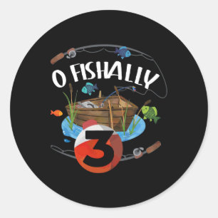 Pegatina Redonda Pescador de 3 años de edad O-fishally cumpleaños 3