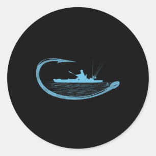 Pegatina Redonda Pescador de kayak gráfico de anzuelo de pesca kaya