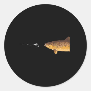 Pegatina Redonda Pescador de la trucha marrón Hombres de la pesca