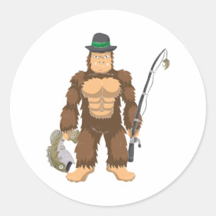 Pegatina Redonda Pescador de Sasquatch