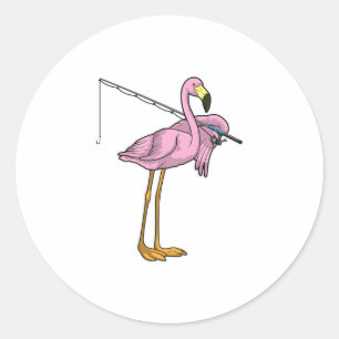 Pegatina Redonda Pescador Flamingo