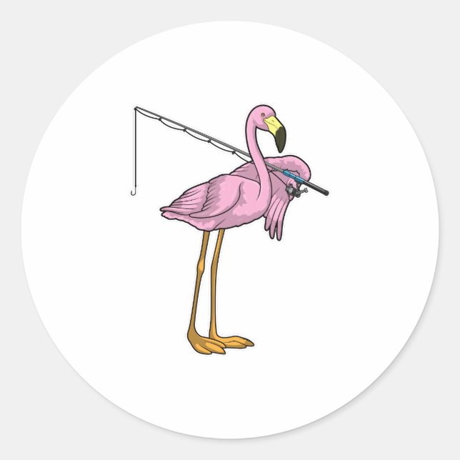 Pegatina Redonda Pescador Flamingo (Anverso)