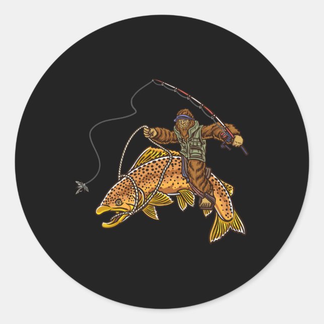 Pegatina Redonda Pescadores de caza de pies de pata en el río Truch (Anverso)