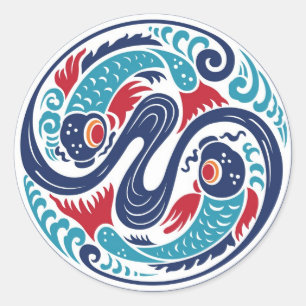 Pegatina Redonda Pescados gemelos