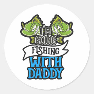 Pegatina Redonda Pescando con papi enarbolando regalos para niños