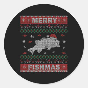 Pegatina Redonda Pescando Navidades feos Sweater Set Gift Merry F