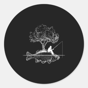 Pegatina Redonda Pescar pez isla carp angler surreal