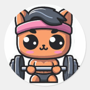 Pegatina Redonda Pesos de Levantamiento del gato