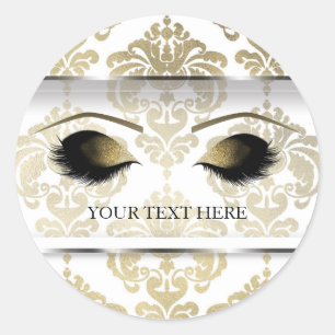 Pegatina Redonda Pestañas Dorado Damask Vintage Glam Maquillaje Mod