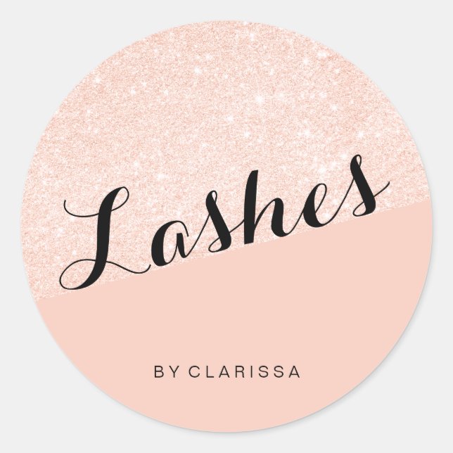 Pegatina Redonda Pestañas elegantes modernas de rosa dorado con bri (Anverso)
